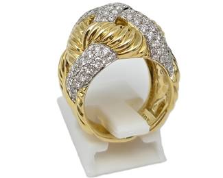 David Yurman 18K Yellow Gold & Pavé Diamond Crossover Cable Ring – Size 5 1/2