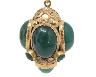 50.02 CTW Natural Chrysoprase 18K Yellow Gold Ornate Estate Pendant – Gemologist Examined