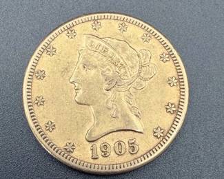 1905 $10 Liberty Head Gold Eagle – Pre-1933 U.S. 90% Gold Coin – .536 OZT Family Estate Heirloom