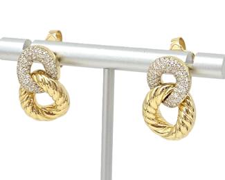 David Yurman 18K Yellow Gold & Pavé Diamond Cable Link Earrings
