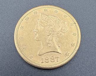 1887 $10 Liberty Head Gold Eagle – Pre-1933 U.S. 90% Gold Coin – .537 OZT Antique Family Estate Gold