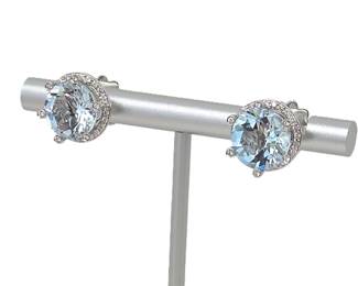 18K White Gold Aquamarine & Diamond Halo Stud Earrings – Fine Jewelry