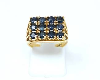 Vintage 14K Yellow Gold Sapphire & Diamond Cluster Cocktail Ring – Size 5 1/4