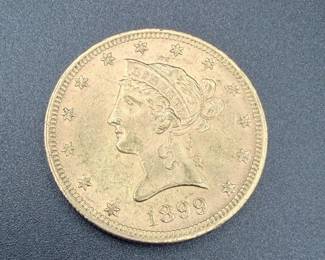 1899 $10 Liberty Head Gold Eagle – Pre-1933 U.S. 90% Gold Coin – .537 OZT Family Estate Heirloom