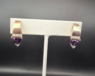 John Atencio 2.54 CTW Natural Amethyst & Diamond 14K Yellow Gold Earrings – Signed JA Designer Jewelry
