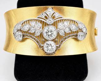 Exceptional 3.49 CTW Old European Cut Diamond 14K Gold & Platinum Art Deco Style Estate Bracelet – 54.82g