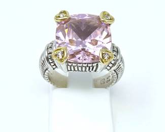 Judith Ripka Sterling Silver & 18K Gold Pink Gemstone Cocktail Ring – Designer Fine Jewelry