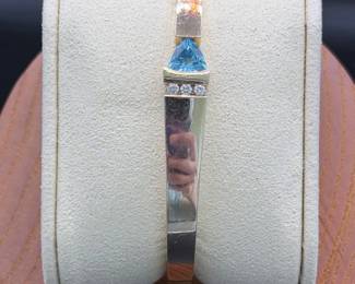 John Atencio 14K Yellow Gold Blue Topaz & Diamond Bangle Bracelet – 1.44 CT