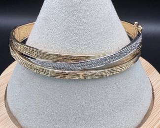 Gold & Diamond Multi-Row Textured Bangle Bracelet – Fine Estate Jewelry