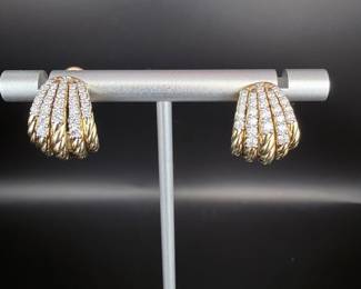 David Yurman 18K Yellow Gold & Diamond Cable Earrings – Pavé Diamond Designer Estate Fine Jewelry