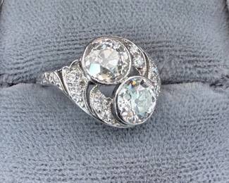 1930s Art Deco Toi et Moi Diamond Ring – 1.95 CTW Old European Cut Diamonds – Antique Estate Ring