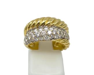 David Yurman 18K Yellow Gold & Pavé Diamond Cable Crossover Ring – Size 5 1/2