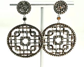 John Hardy Sterling Silver & 18K Gold Statement Drop Earrings – Large Geometric Medallion Design