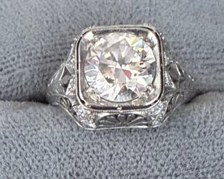 Antique Platinum Diamond Ring Setting with 3.86 CT CZ Center – 0.31 CTW Natural Diamonds – Art Deco Style