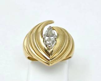 14K Yellow Gold 1/2 Carat Marquise Diamond Statement Ring – Sculptural Modernist Design