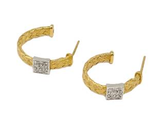Roberto Coin 18K Yellow & White Gold Diamond Hoop Earrings – Italian Designer Fine Jewelry