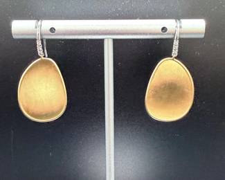 Marco Bicego Italian Yellow & White Gold Diamond Drop Earrings – Brushed Gold Designer Fine Jewelry
