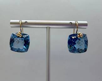 5 Gold & Blue Spinel Cushion Drop Earrings – Fine Estate Jewelry