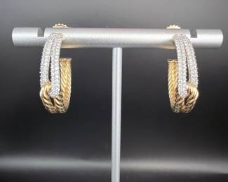 David Yurman 18K Yellow Gold & Diamond Cable Hoop Earrings – Designer Fine Jewelry
