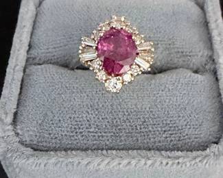 2.07 CT Natural Ruby & Diamond 14K Yellow Gold Estate Ring – Baguette Diamond Halo Cocktail Ring