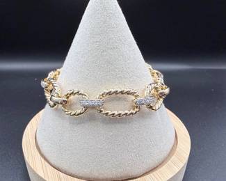 David Yurman 18K Gold & Diamond Cable Link Bracelet – Iconic Designer Fine Jewelry – Estate Heirloom