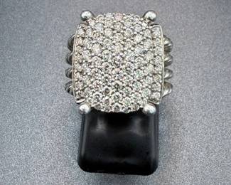 David Yurman Sterling Silver & Pavé Diamond Statement Ring – Iconic Cable Design – Designer Estate Fine Jewelry