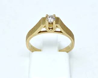 14K Yellow Gold Diamond Ring – .13 Carat Solitaire – Architectural Cathedral Setting