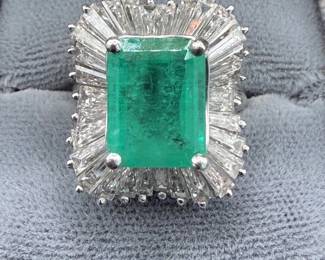 Exceptional 3.60 CT Natural Emerald & 3.24 CTW Diamond Platinum Ring – 6.84 CTW Ballerina Estate Ring