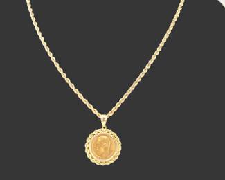 Gold Coin Pendant Necklace with Rope Chain – Vintage Fine Estate Jewelry