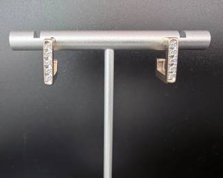 Gold & Diamond Linear Post Hoop Earrings – Modern Fine Estate Jewelry