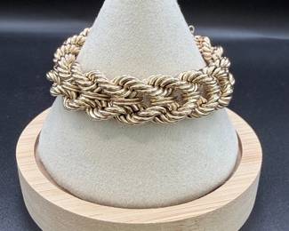 14K Yellow Gold Double-Row Woven Rope Link Bracelet – Vintage Fine Estate Jewelry