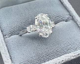 2.41 Ct D VS-1 Oval Diamond Three-Stone Ring – 2.77 CTW Estate Fine Jewelry