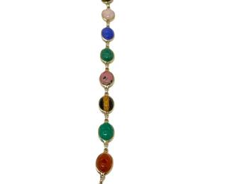 44.53 Ct. Multi-Gemstone Cabochon Bracelet – Carnelian, Chrysoprase, Tiger’s Eye, Rhodonite ++ Gemologist Examined