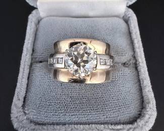 2.20 CT Old European Cut Diamond Ring – 2.54 CTW Diamonds – 14K Two-Tone Gold Vintage Estate Ring