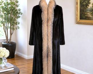 Vintage May D&F Denver Dark Mink Fur Coat with Fox Trim
