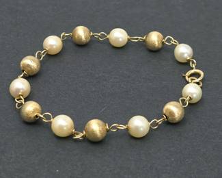 Cultured Pearl & Gold Bead Bracelet – Vintage Fine Estate Jewelry