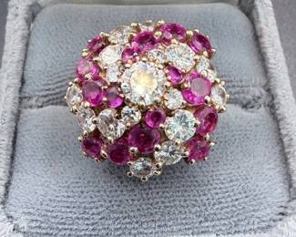 3.24 CTW Natural Ruby & 2.54 CTW Diamond 14K Yellow Gold Cocktail Ring – 5.78 CTW Estate Jewelry