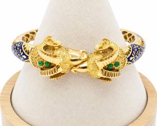 Exceptional 50.02 CTW 18K Gold Enamel Ram Bracelet – Gemologist Examined