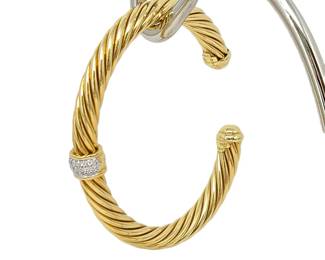 David Yurman 18K Yellow Gold & Pavé Diamond Cable Cuff Bracelet