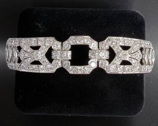 Exceptional Art Deco Platinum Diamond Bracelet – 9.05 CTW Marquise & Brilliant Cut Diamonds – 29.61g