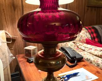 Red Glass Cranberry Oil Lamp