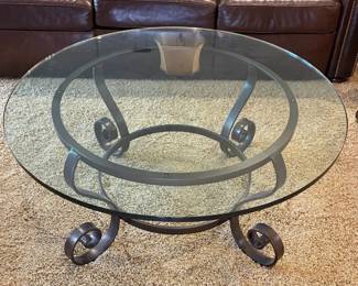Wrought Iron and Glass Round Coffee Table