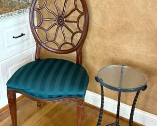 Oval SpiderWeb Dining Side Chair and Handcrafted Metal Occasional Table