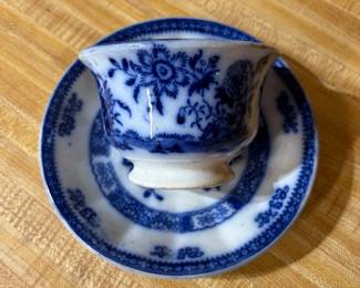 Antique Victorian Flow Blue Transferware Cup and Saucer