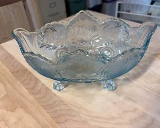 Vintage Jeannette Glass Lombardi Ice Blue Footed Fruit Bowl