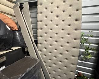 Beige Button-tufted fabric upholstery King headboard and side rails $260.00
