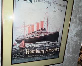 Hamburg Amerika Line poster with SS Deutchland express steamship