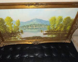 cool landscape on even more cool leather bench