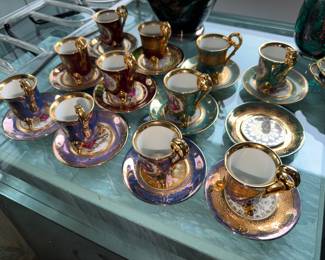 Collection of Lusterware demitasse espresso cups and saucers
