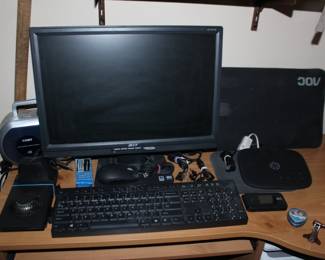 Coby Radio, Acer Monitor, Laptop, Keyboard